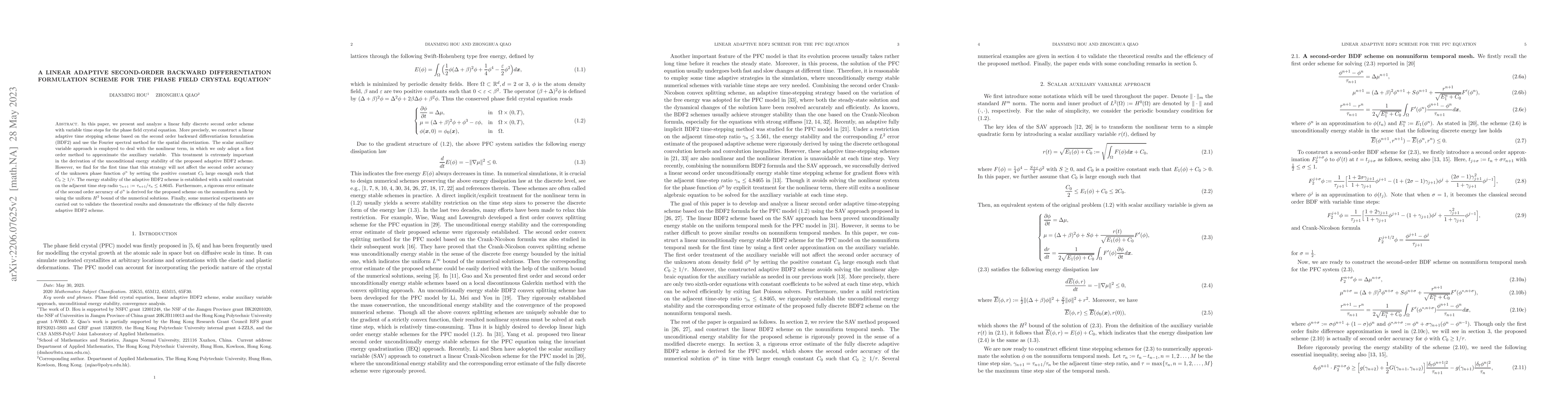Thumbnail for A linear adaptive second-order backward differentiation formulation
  scheme for the phase field crystal equation