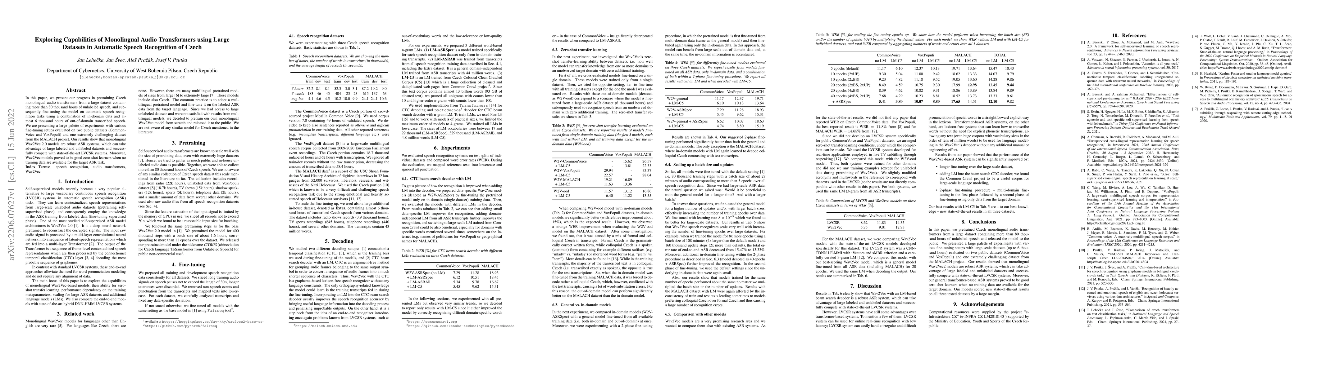 Thumbnail for Exploring Capabilities of Monolingual Audio Transformers using Large
  Datasets in Automatic Speech Recognition of Czech