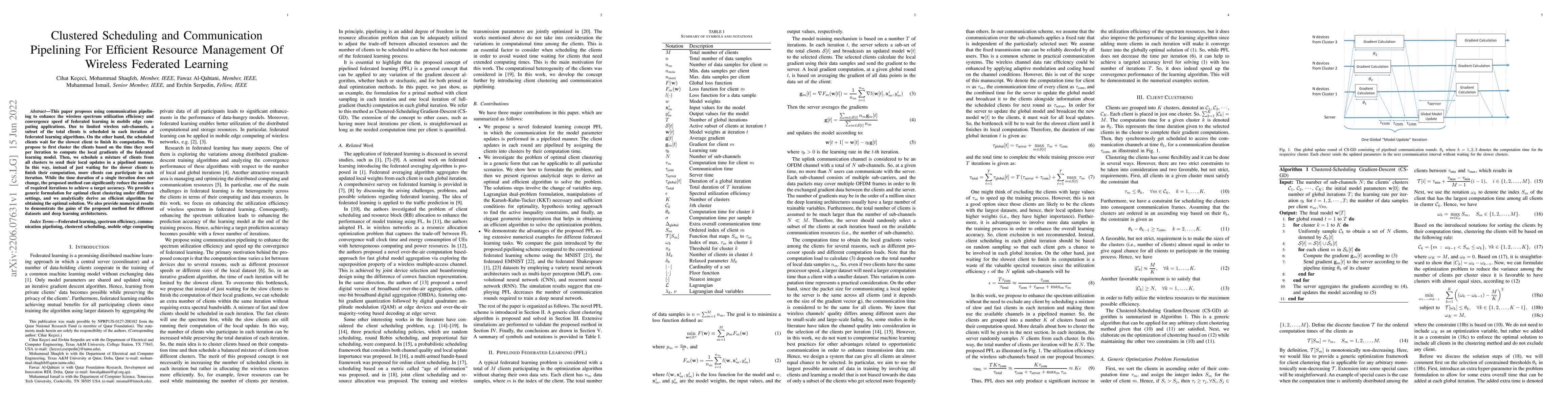 Thumbnail for Clustered Scheduling and Communication Pipelining For Efficient Resource
  Management Of Wireless Federated Learning