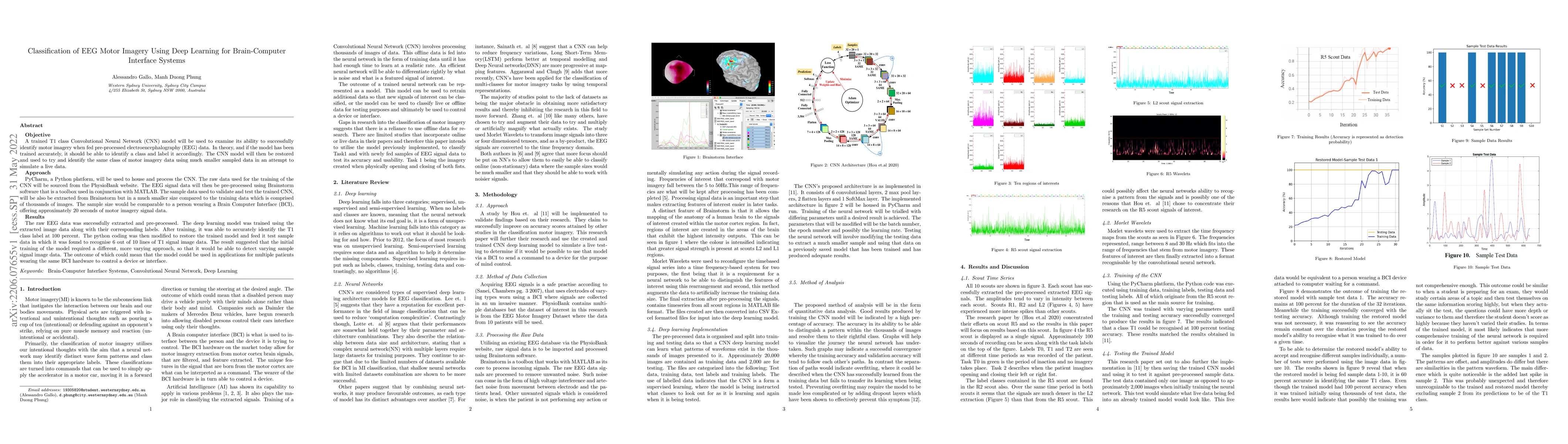 Thumbnail for Classification of EEG Motor Imagery Using Deep Learning for
  Brain-Computer Interface Systems