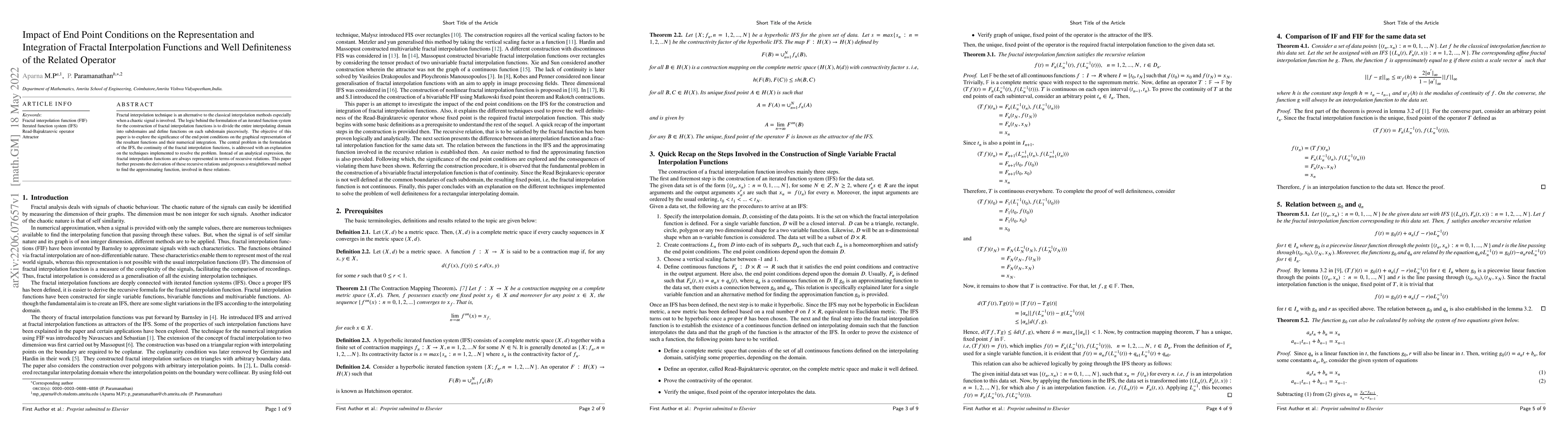 Thumbnail for Impact of End Point Conditions on the Representation and Integration of
  Fractal Interpolation Functions and Well Definiteness of the Related Operator