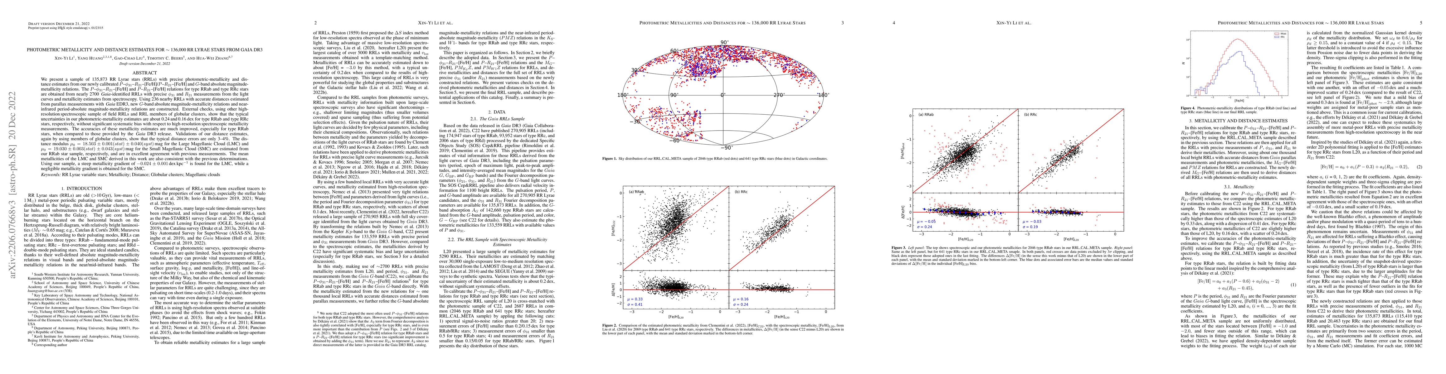 Thumbnail for Photometric metallicity and distance estimates for $\sim$ 136,000 RR
  Lyrae stars from Gaia DR3
