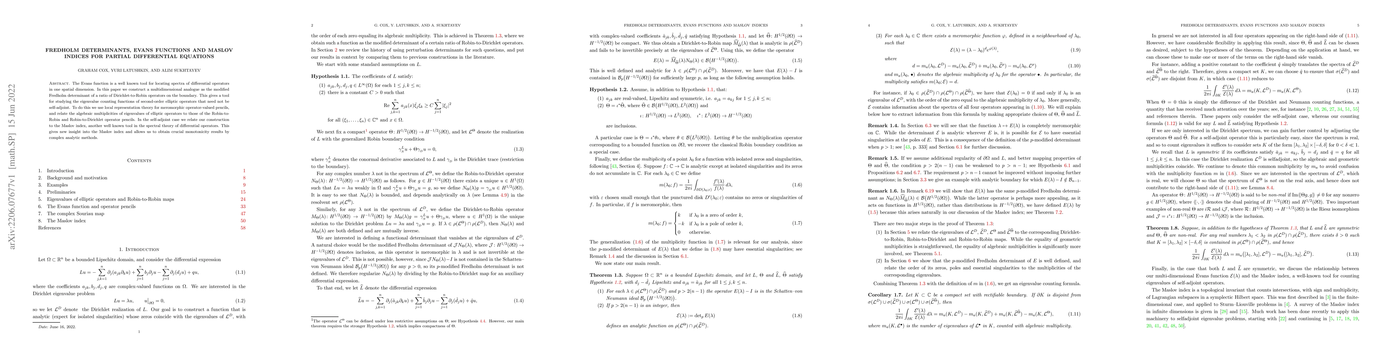 Thumbnail for Fredholm determinants, Evans functions and Maslov indices for partial
  differential equations