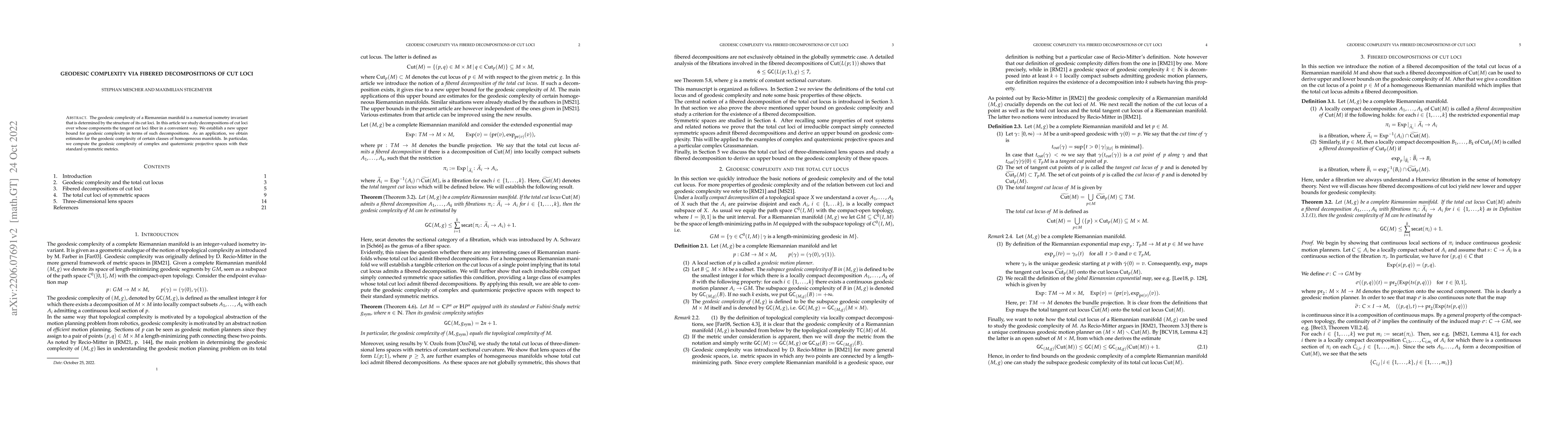 Thumbnail for Geodesic complexity via fibered decompositions of cut loci