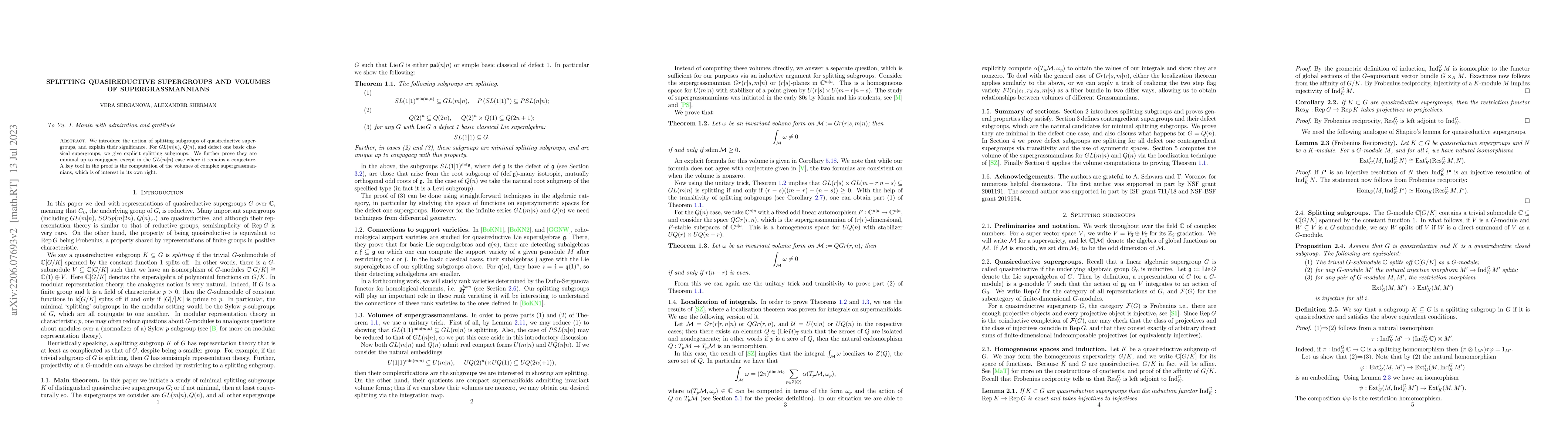 Thumbnail for Splitting quasireductive supergroups and volumes of supergrassmannians