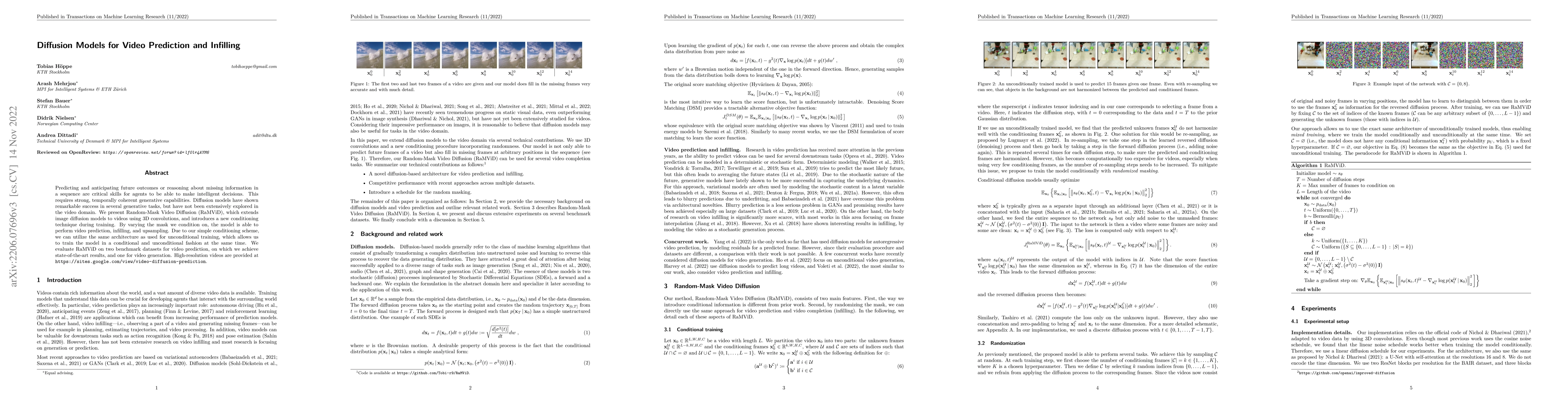 Thumbnail for Diffusion Models for Video Prediction and Infilling