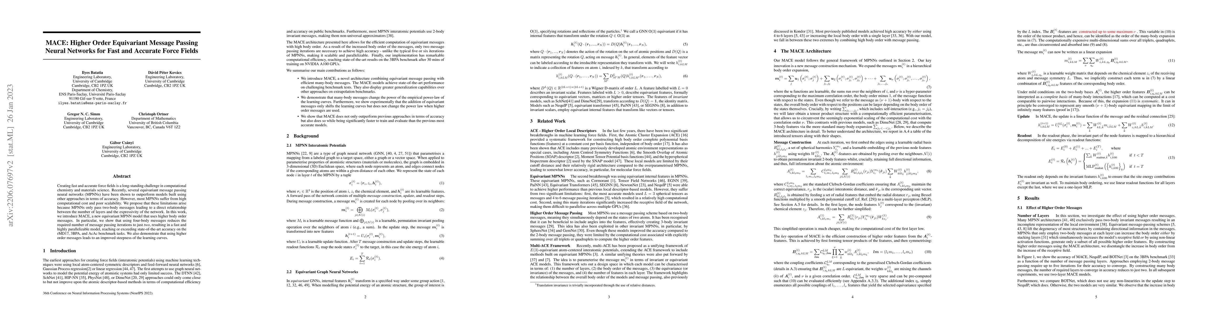 Thumbnail for MACE: Higher Order Equivariant Message Passing Neural Networks for Fast
  and Accurate Force Fields