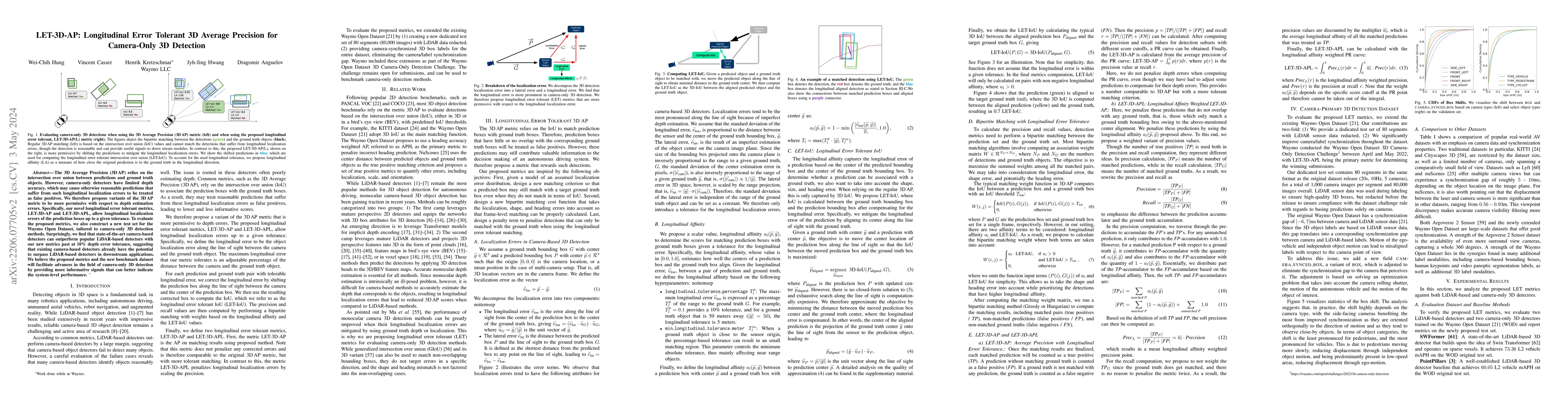 Thumbnail for LET-3D-AP: Longitudinal Error Tolerant 3D Average Precision for
  Camera-Only 3D Detection
