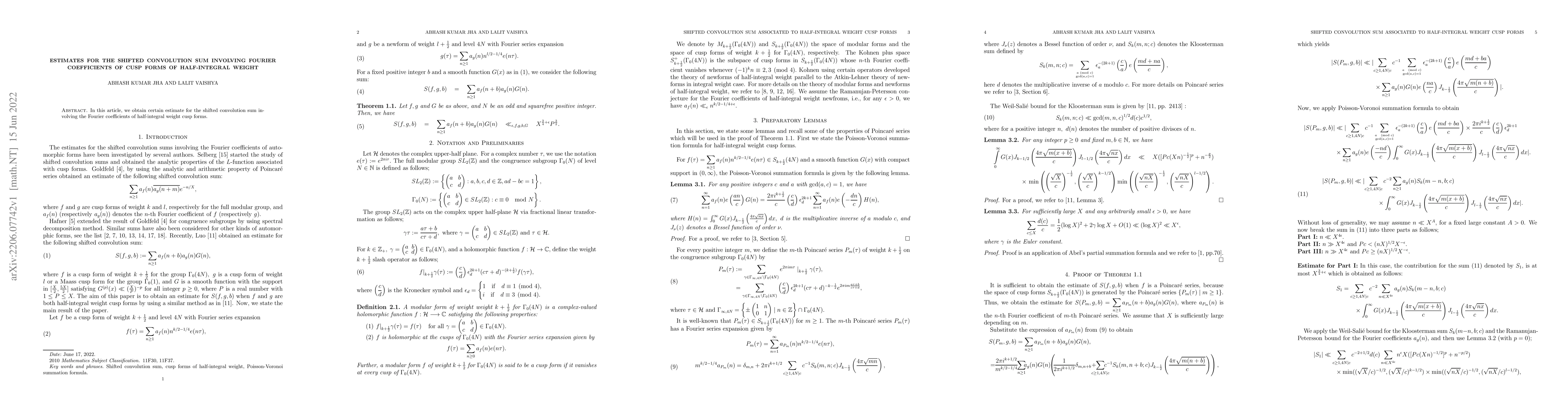 Thumbnail for Estimates for the shifted convolution sum involving Fourier coefficients
  of cusp forms of half-integral weight