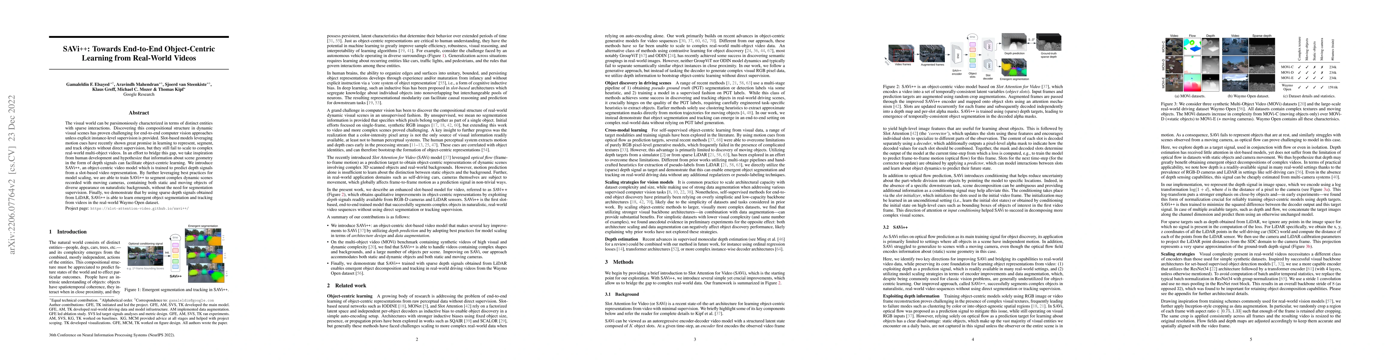 Thumbnail for SAVi++: Towards End-to-End Object-Centric Learning from Real-World
  Videos