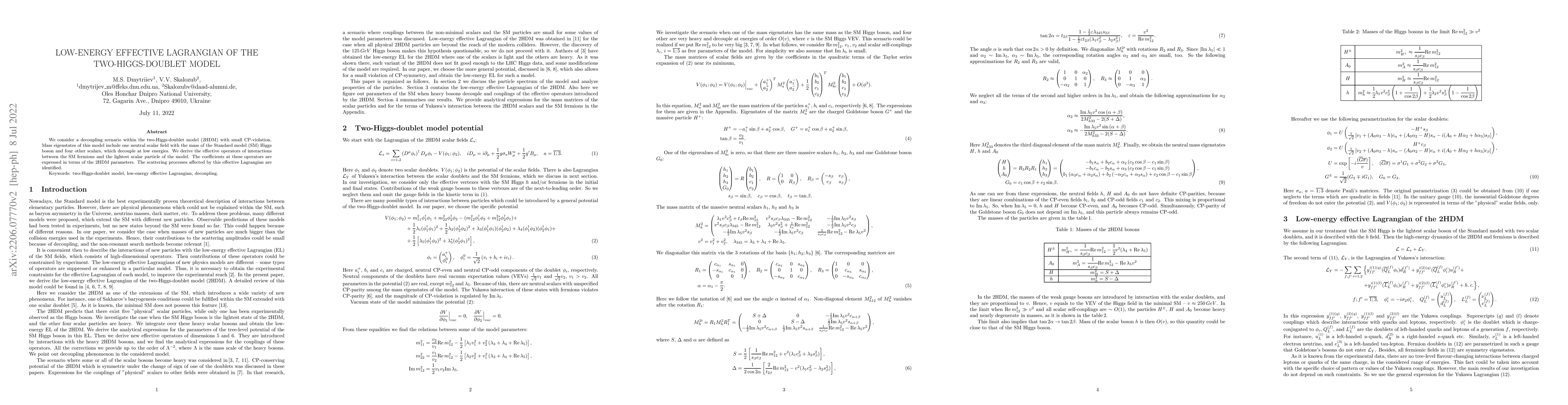 Thumbnail for Low-energy effective Lagrangian of the two-Higgs-doublet model