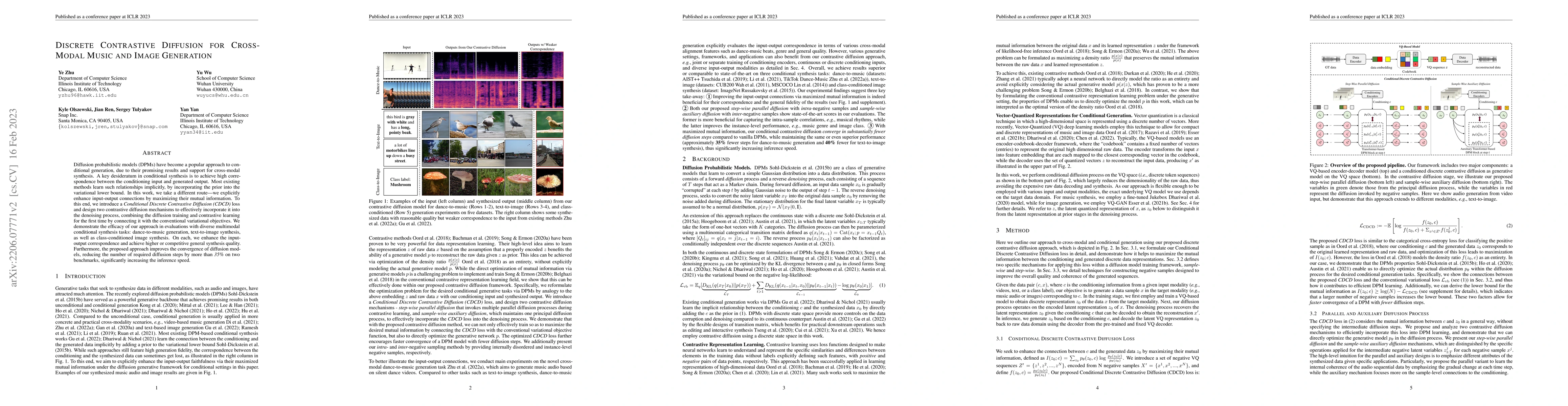 Thumbnail for Discrete Contrastive Diffusion for Cross-Modal Music and Image
  Generation
