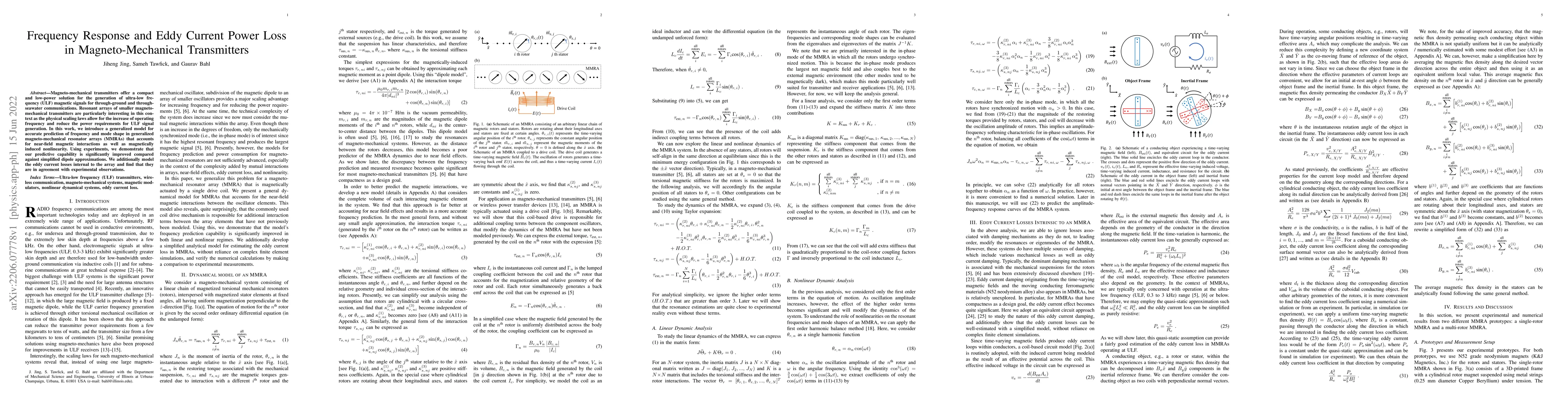 Thumbnail for Frequency Response and Eddy Current Power Loss in Magneto-Mechanical
  Transmitters