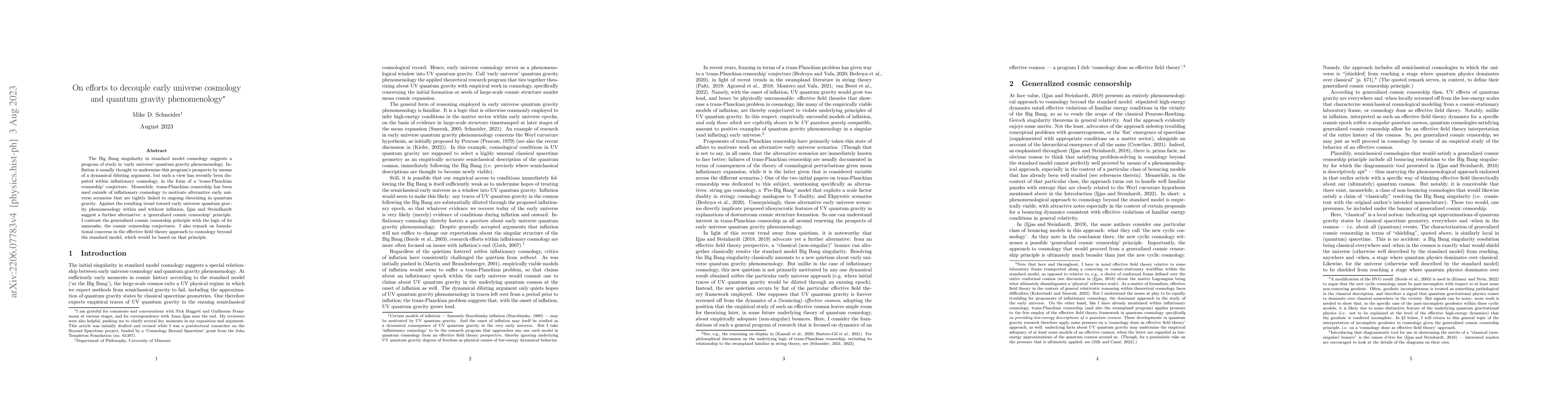 Thumbnail for On efforts to decouple early universe cosmology and quantum gravity
  phenomenology
