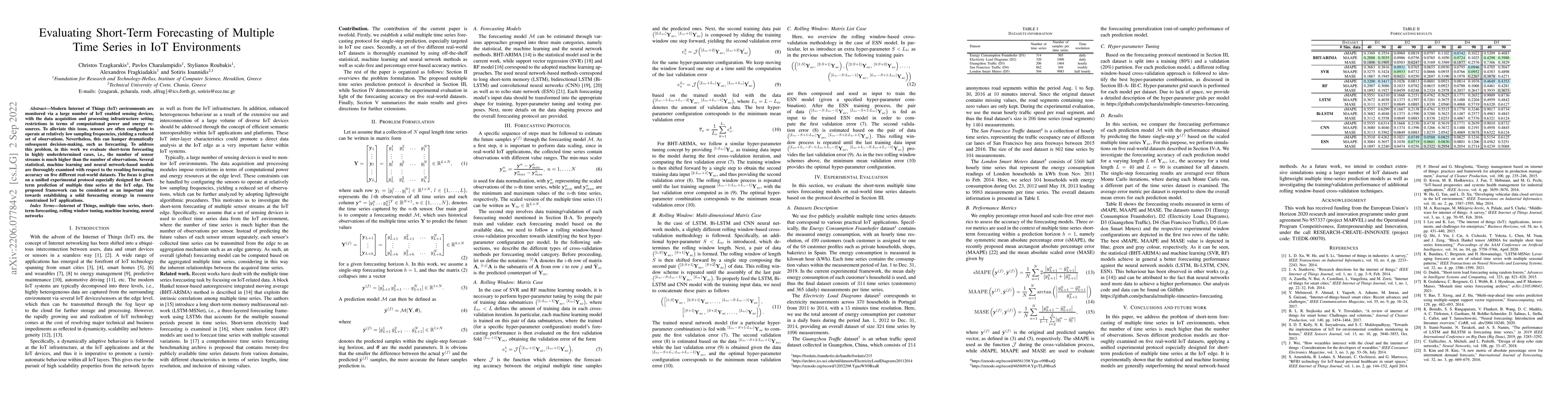 Thumbnail for Evaluating Short-Term Forecasting of Multiple Time Series in IoT
  Environments