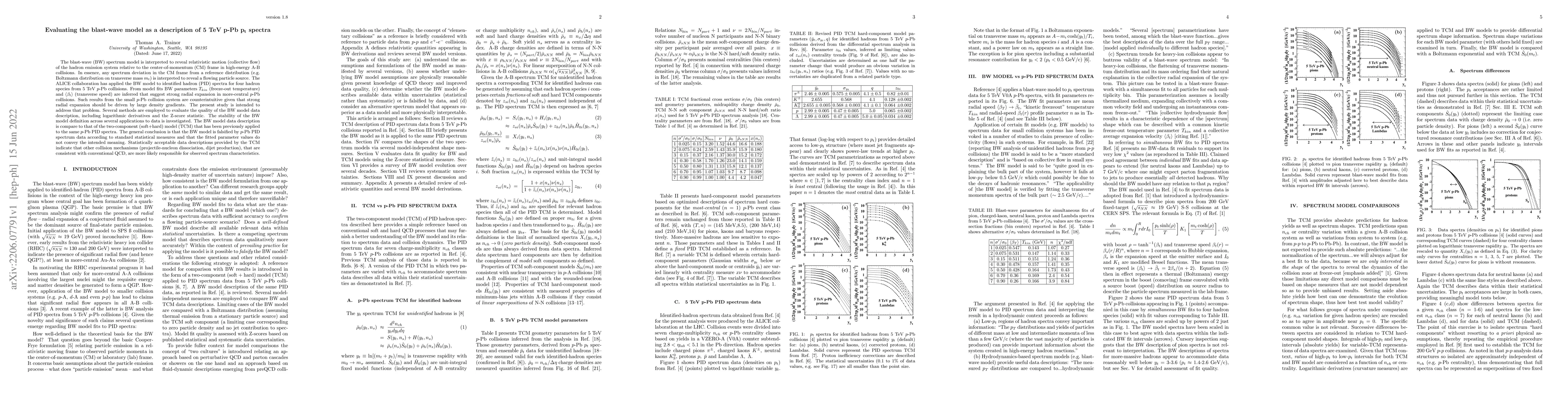 Thumbnail for Evaluating the blast-wave model as a description of 5 TeV p-Pb $\bf p_t$
  spectra