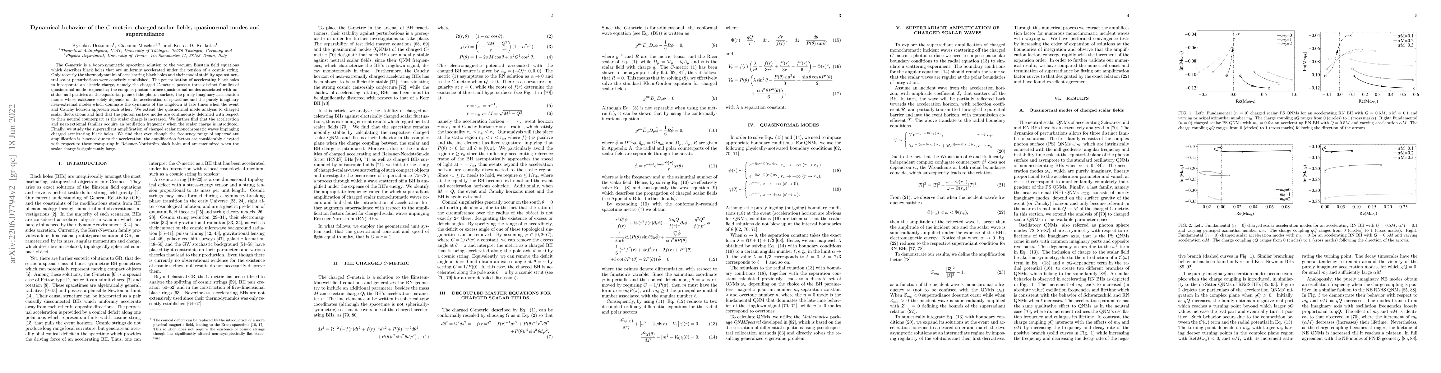 Thumbnail for Dynamical behavior of the $C$-metric: charged scalar fields, quasinormal
  modes and superradiance