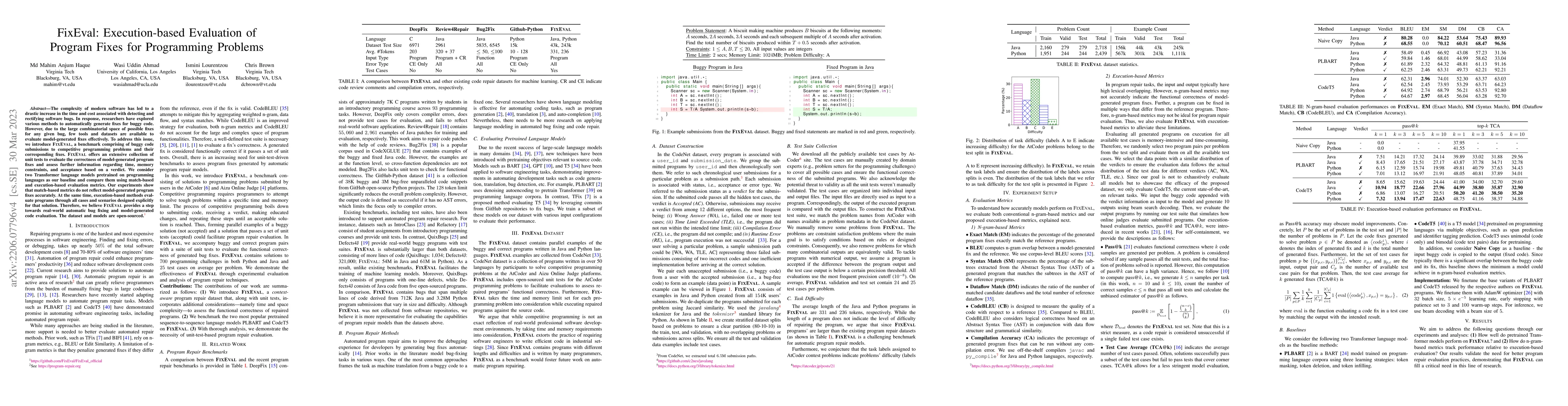 Thumbnail for FixEval: Execution-based Evaluation of Program Fixes for Programming
  Problems