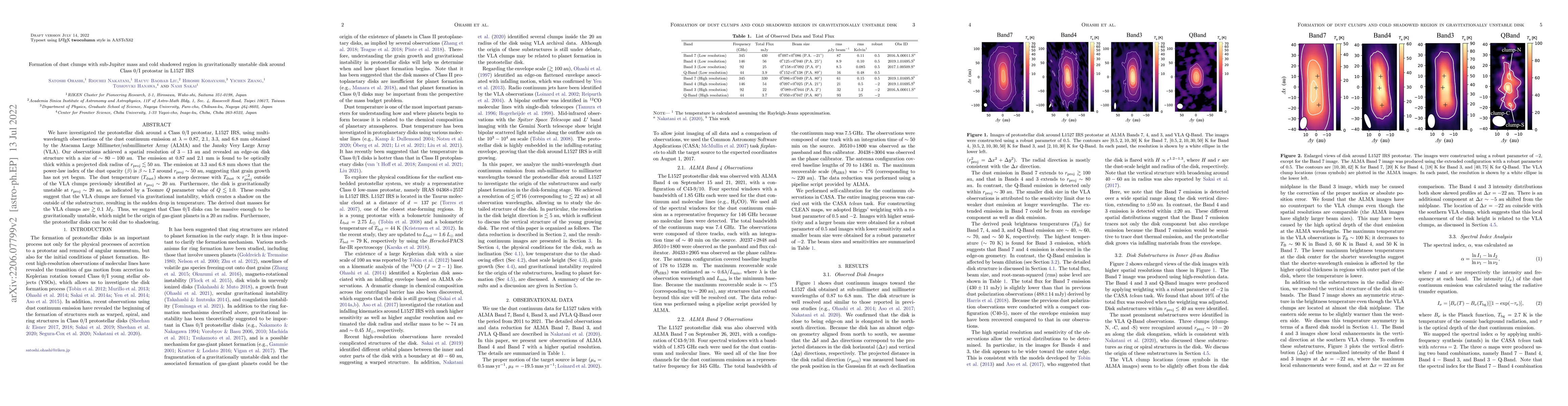 Thumbnail for Formation of dust clumps with sub-Jupiter mass and cold shadowed region
  in gravitationally unstable disk around Class 0/I protostar in L1527 IRS