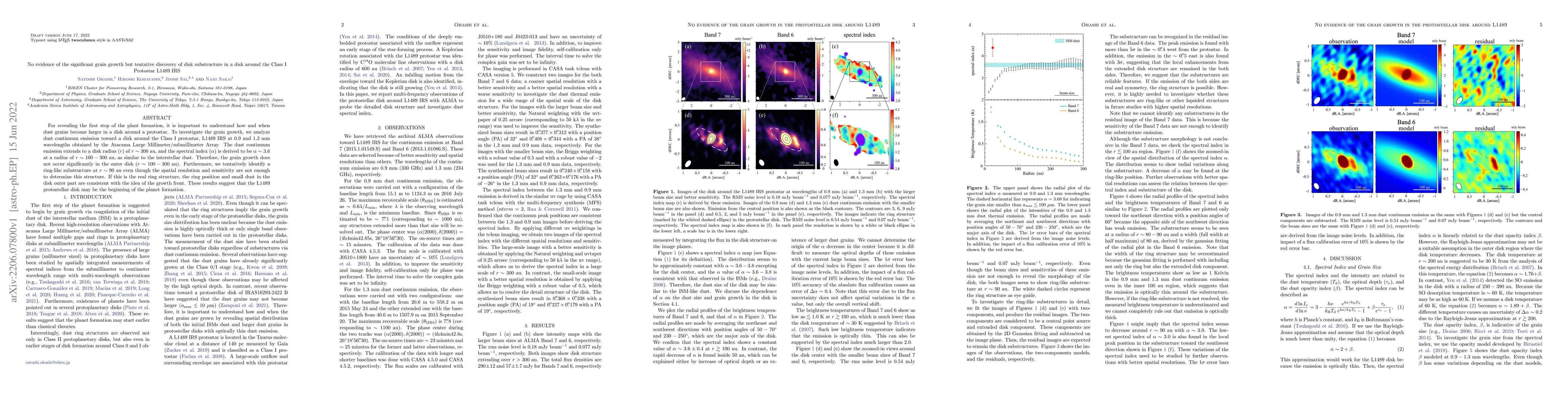 Thumbnail for No evidence of the significant grain growth but tentative discovery of
  disk substructure in a disk around the Class I Protostar L1489 IRS