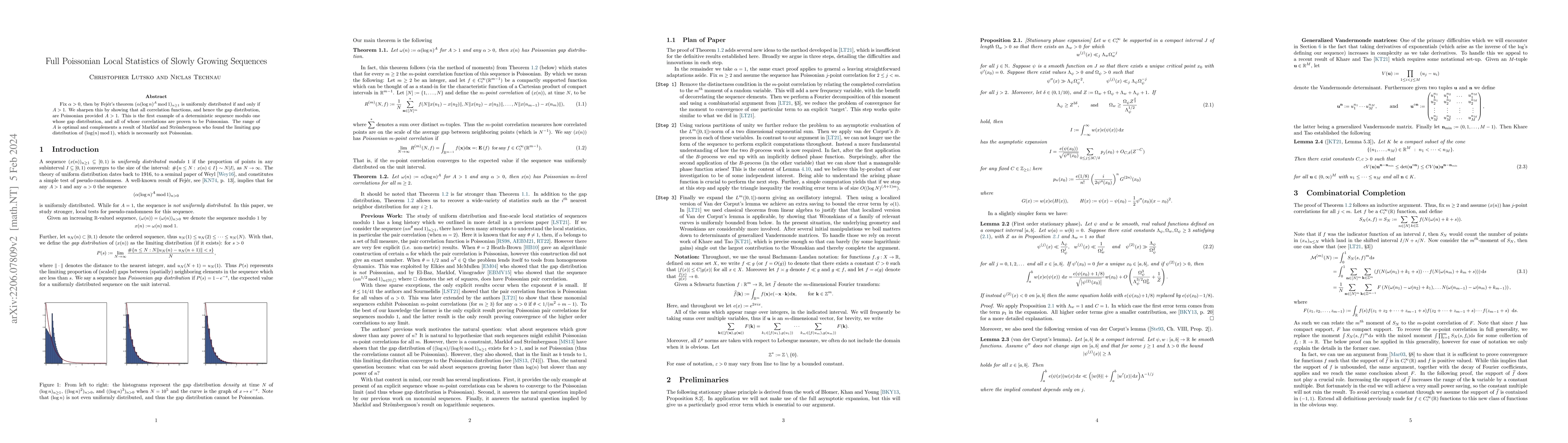 Thumbnail for Full Poissonian Local Statistics of Slowly Growing Sequences