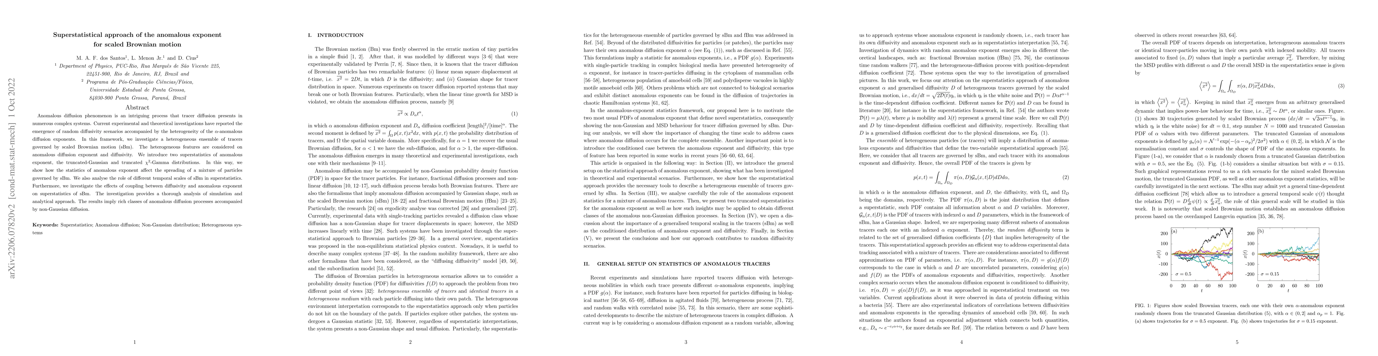 Thumbnail for Superstatistical approach of the anomalous exponent for scaled Brownian
  motion