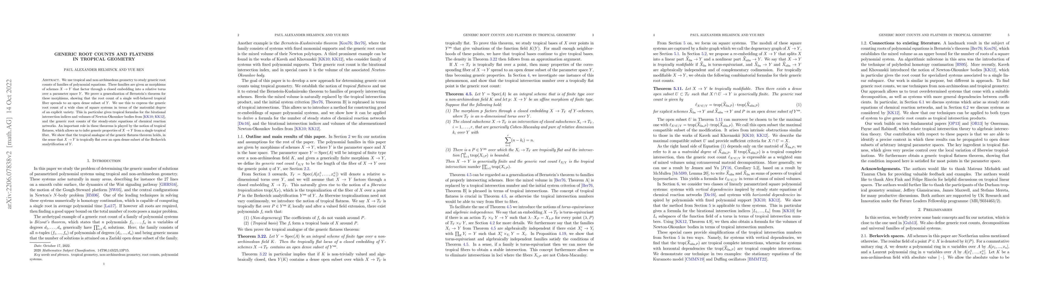 Thumbnail for Generic root counts and flatness in tropical geometry