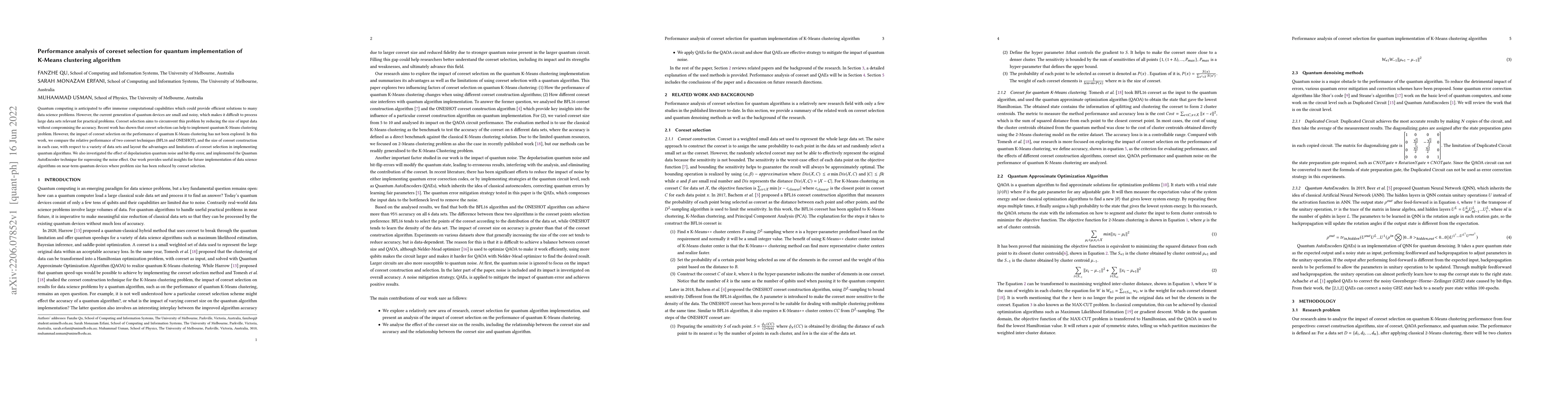 Thumbnail for Performance analysis of coreset selection for quantum implementation of
  K-Means clustering algorithm