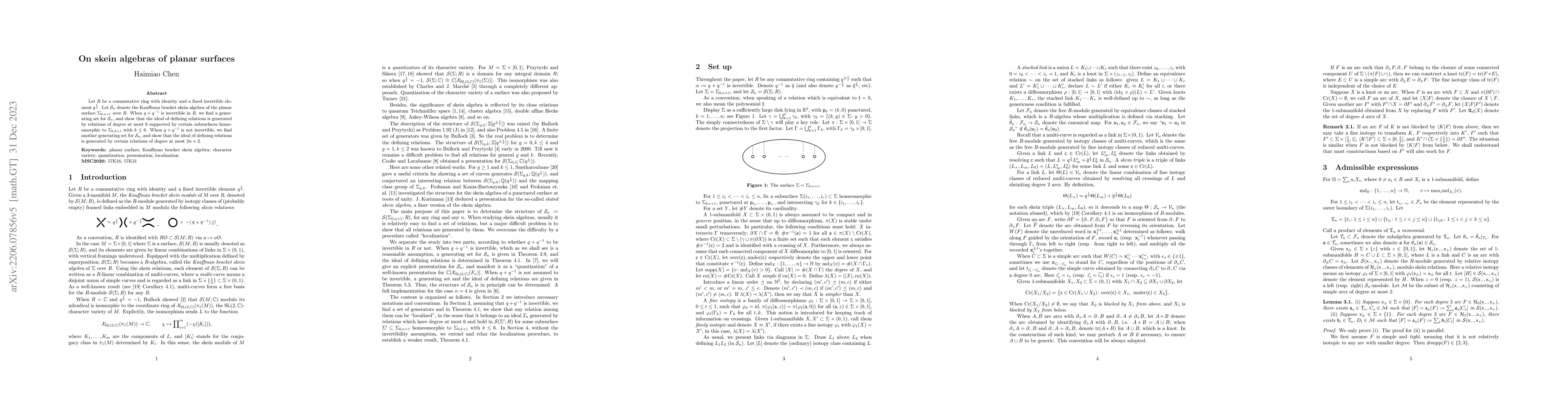 Thumbnail for On skein algebras of planar surfaces