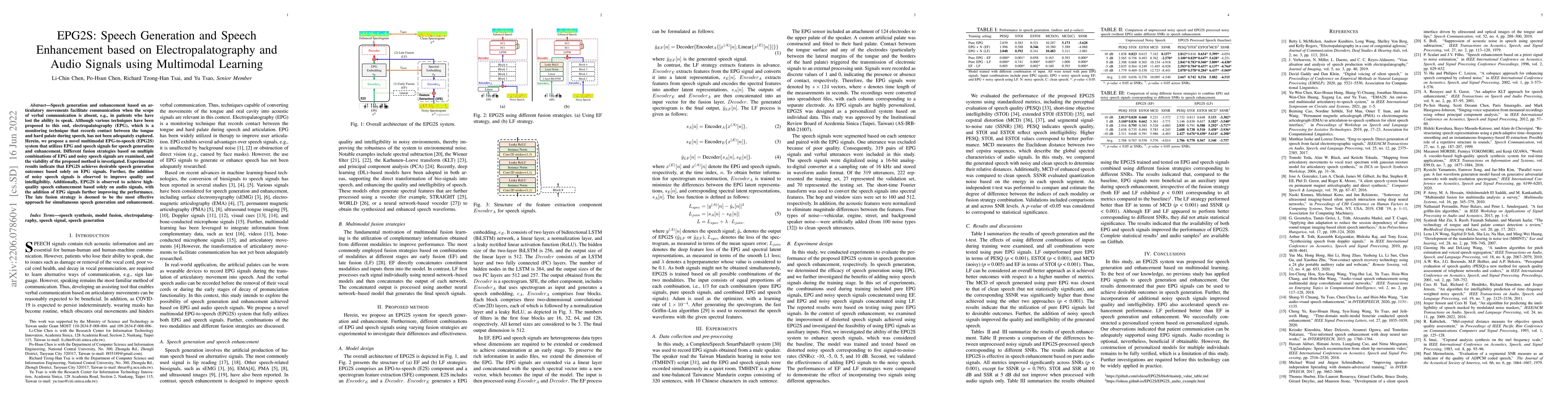 Thumbnail for EPG2S: Speech Generation and Speech Enhancement based on
  Electropalatography and Audio Signals using Multimodal Learning