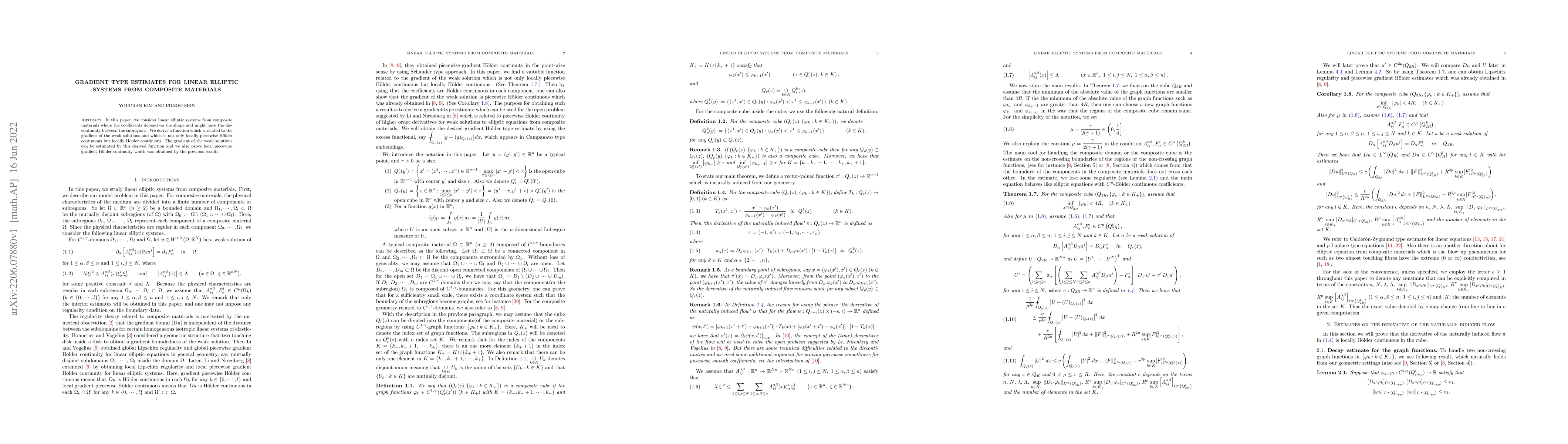 Thumbnail for Gradient type estimates for linear elliptic systems from composite
  materials