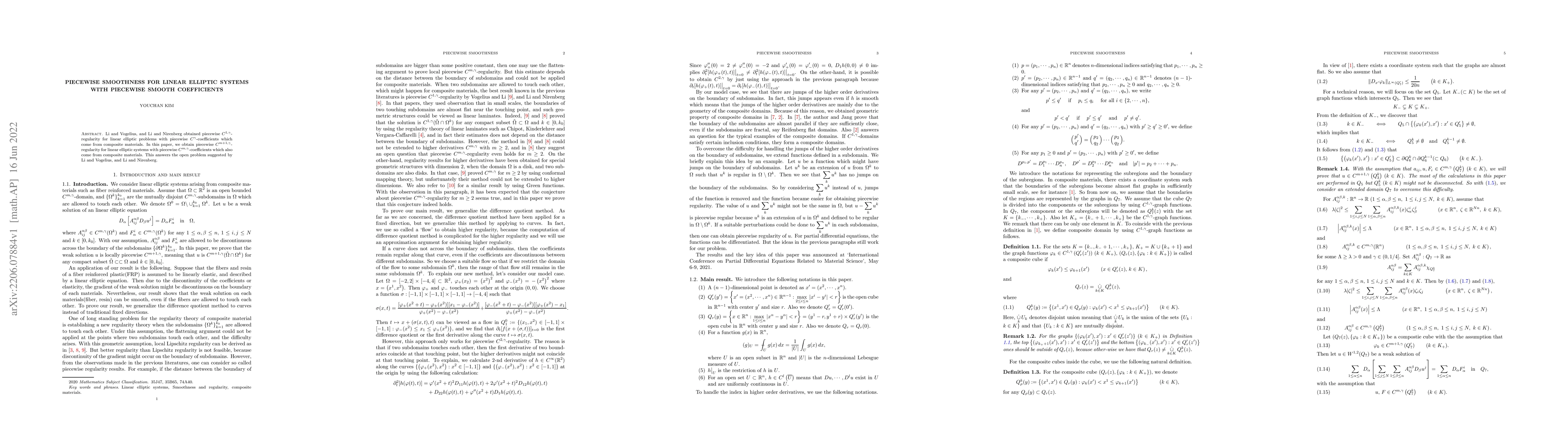 Thumbnail for Piecewise smoothness for linear elliptic systems with piecewise smooth
  coefficients
