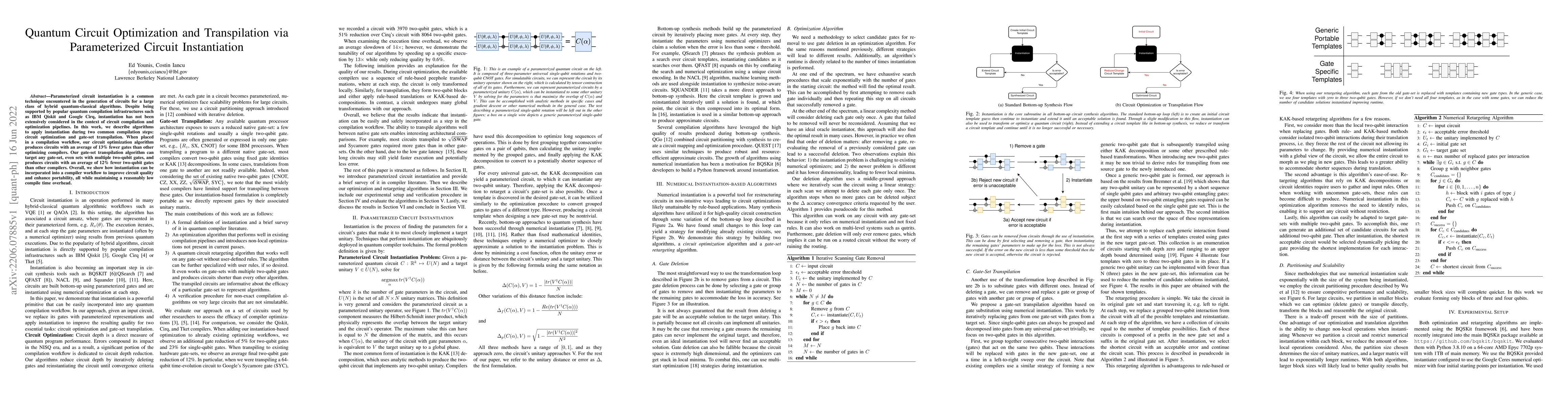 Thumbnail for Quantum Circuit Optimization and Transpilation via Parameterized Circuit
  Instantiation