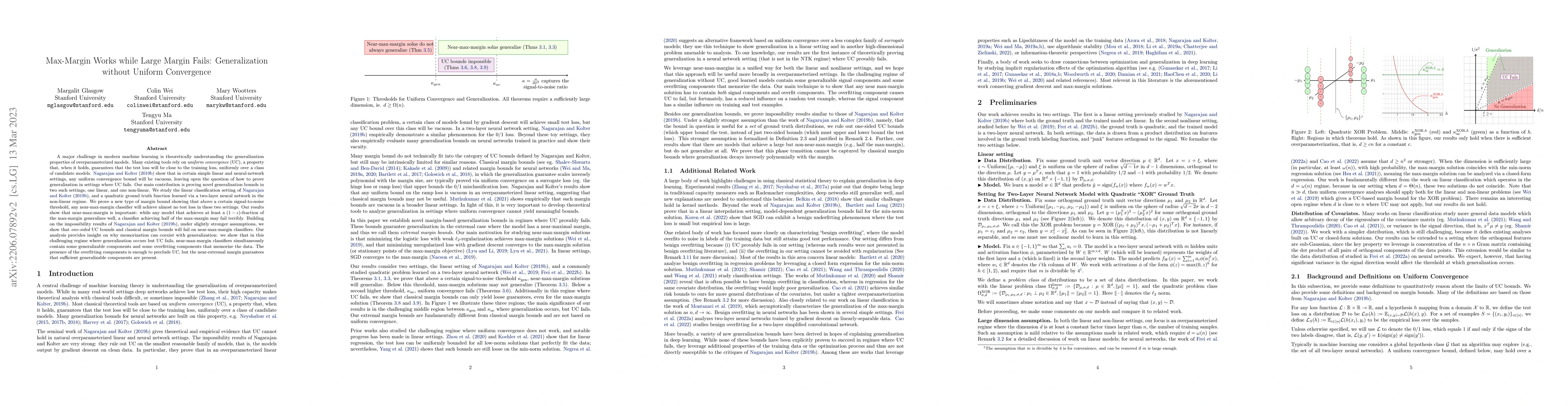 Thumbnail for Max-Margin Works while Large Margin Fails: Generalization without
  Uniform Convergence