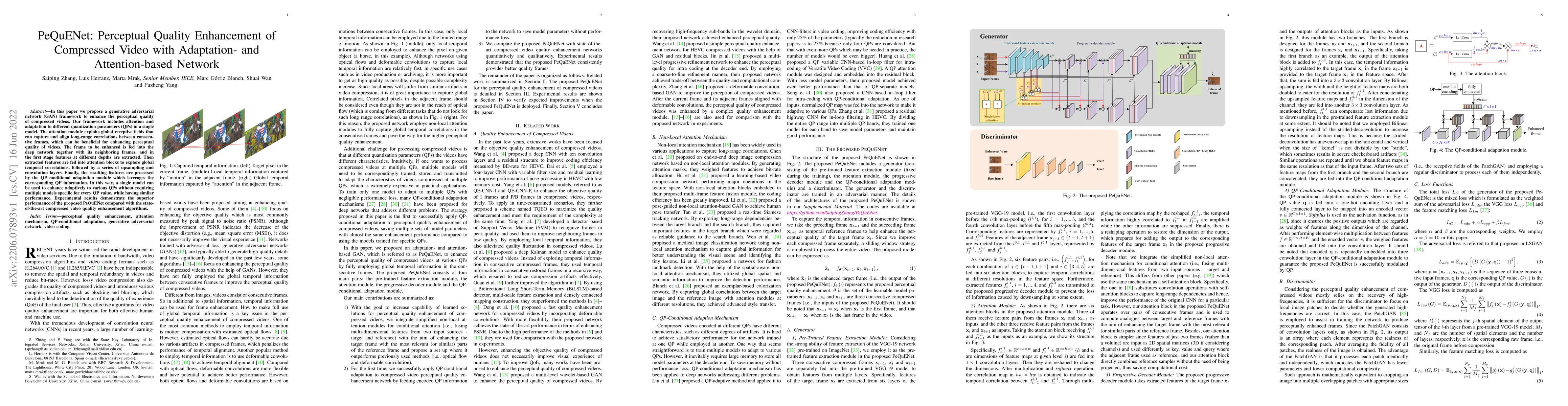 Thumbnail for PeQuENet: Perceptual Quality Enhancement of Compressed Video with
  Adaptation- and Attention-based Network