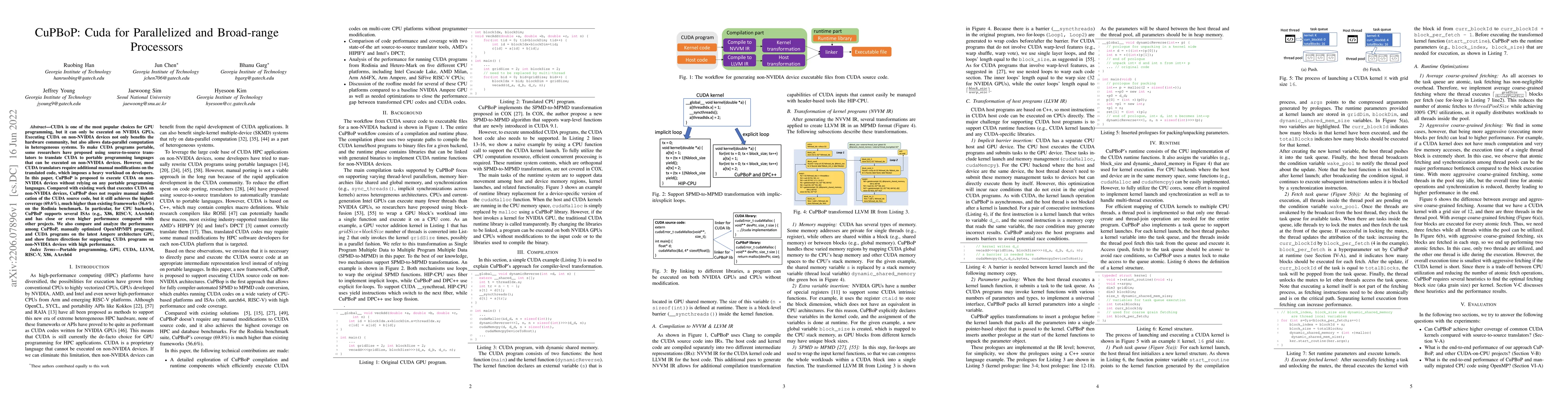 Thumbnail for CuPBoP: CUDA for Parallelized and Broad-range Processors