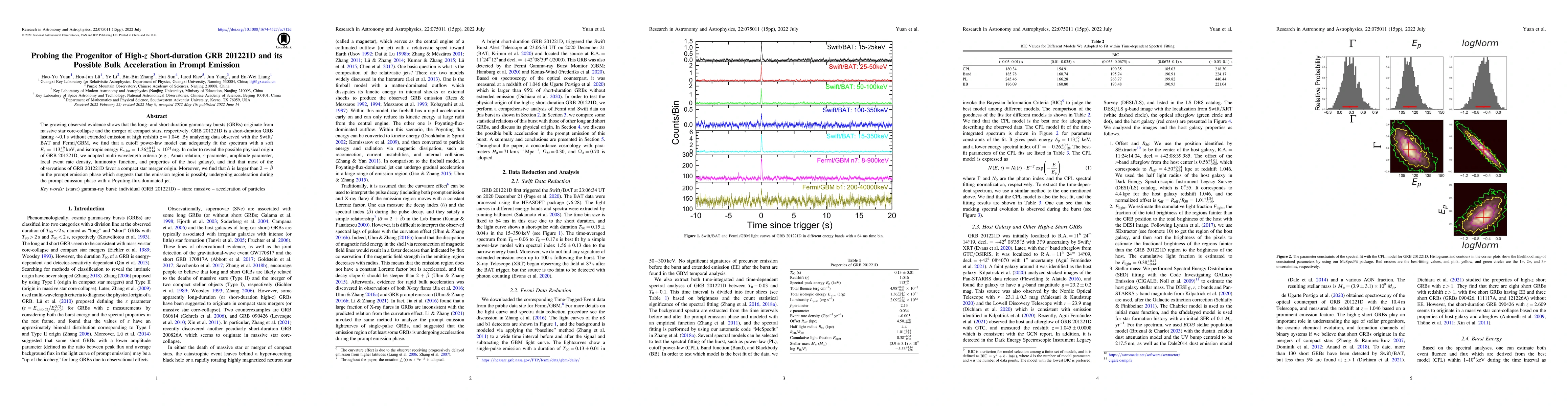 Thumbnail for Probing the progenitor of high-$z$ short-duration GRB 201221D and its
  possible bulk acceleration in prompt emission