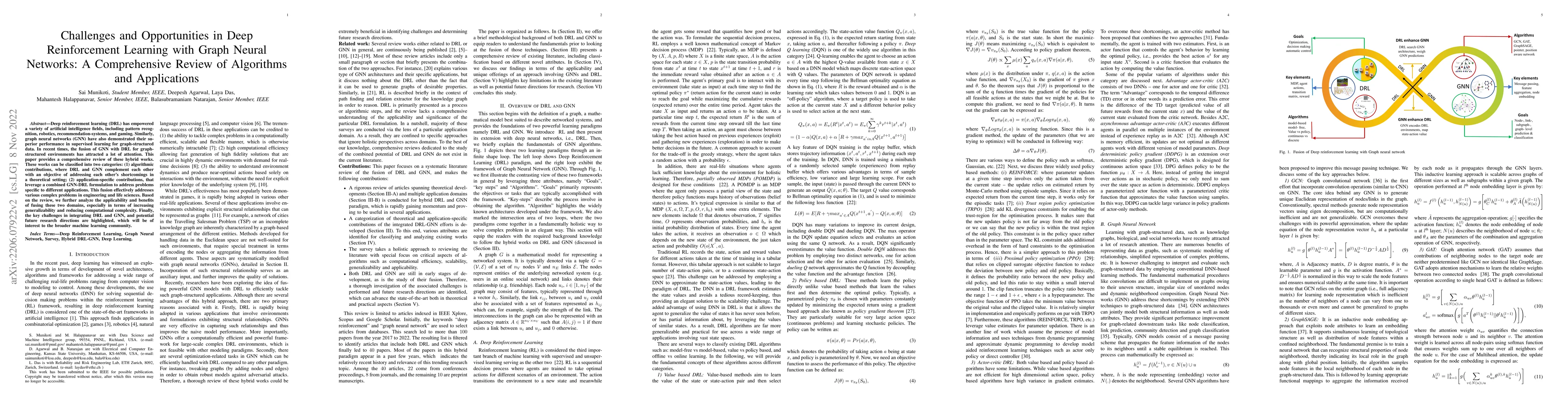Thumbnail for Challenges and Opportunities in Deep Reinforcement Learning with Graph
  Neural Networks: A Comprehensive review of Algorithms and Applications