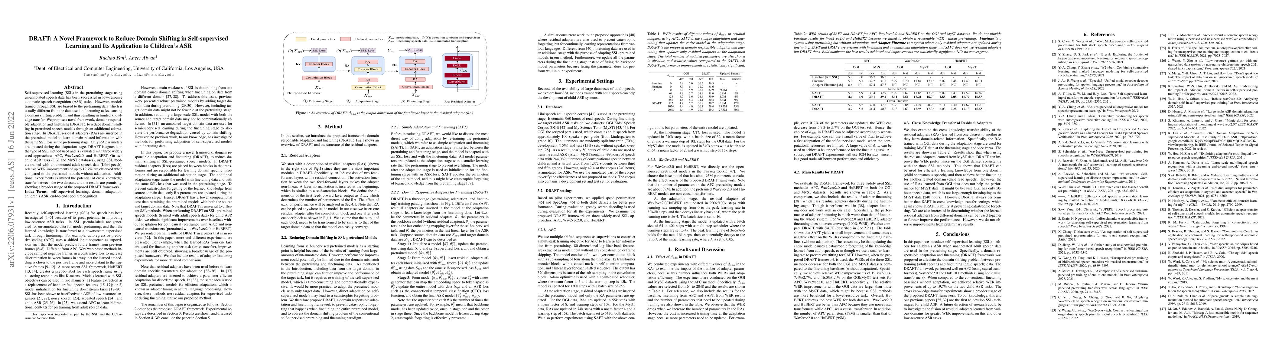 Thumbnail for DRAFT: A Novel Framework to Reduce Domain Shifting in Self-supervised
  Learning and Its Application to Children's ASR