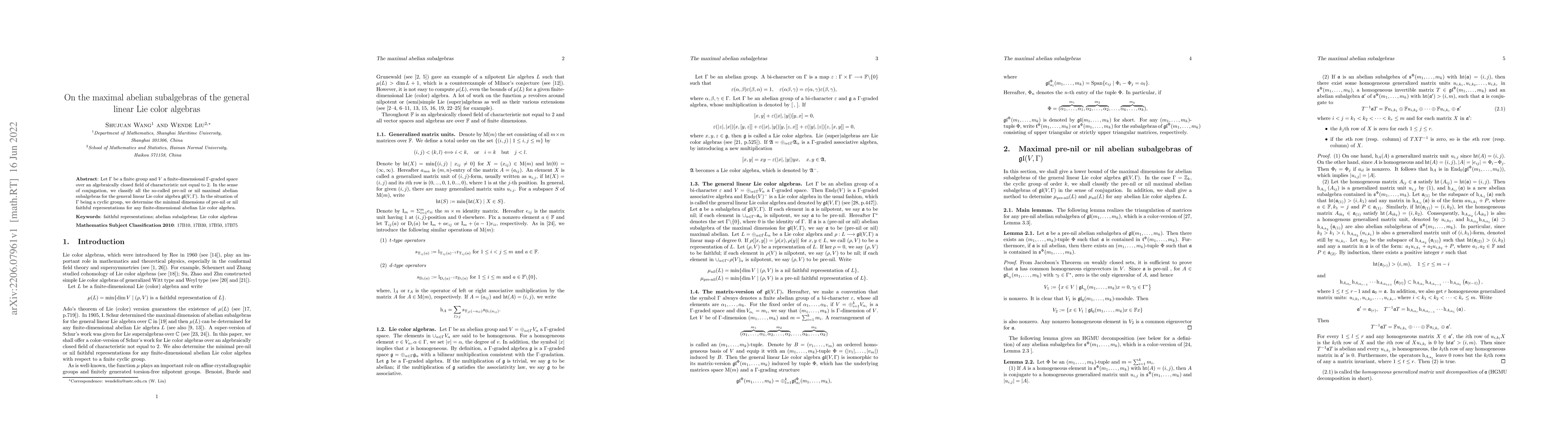 Thumbnail for On the maximal abelian subalgebras of the general linear Lie color
  algebras