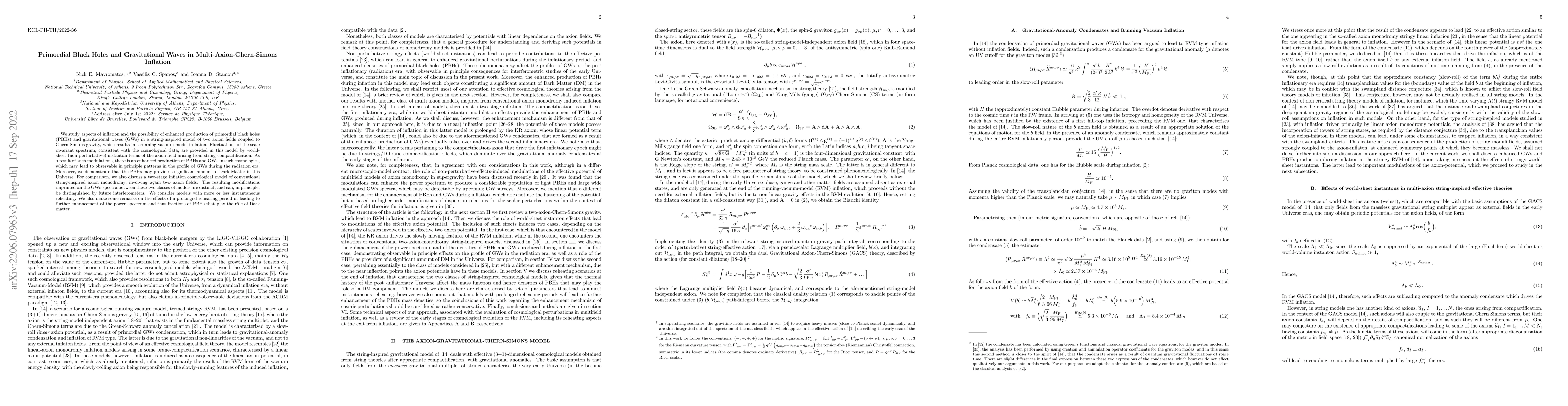 Thumbnail for Primordial Black Holes and Gravitational Waves in
  Multi-Axion-Chern-Simons Inflation
