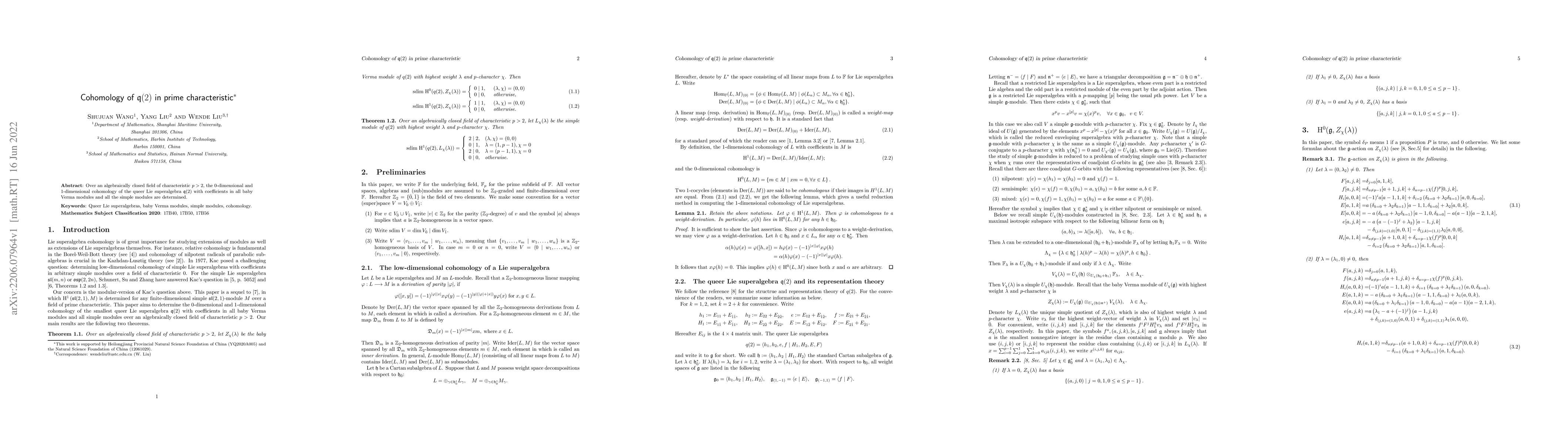 Thumbnail for Cohomology of $\frak{q}(2)$ in prime characteristic