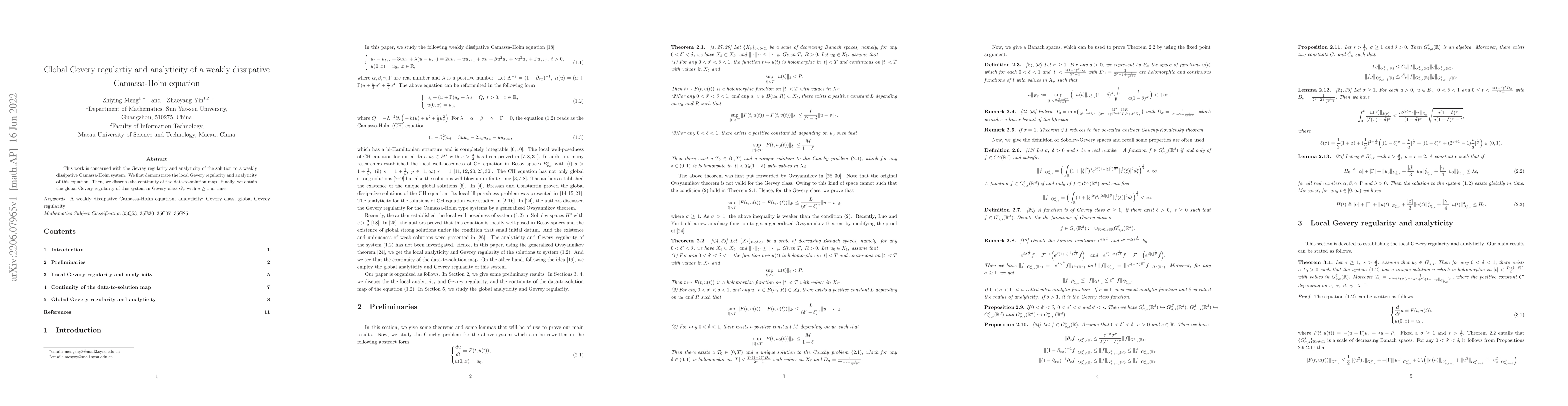 Thumbnail for Global Gevery regulartiy and analyticity of a weakly dissipative
  Camassa-Holm equation