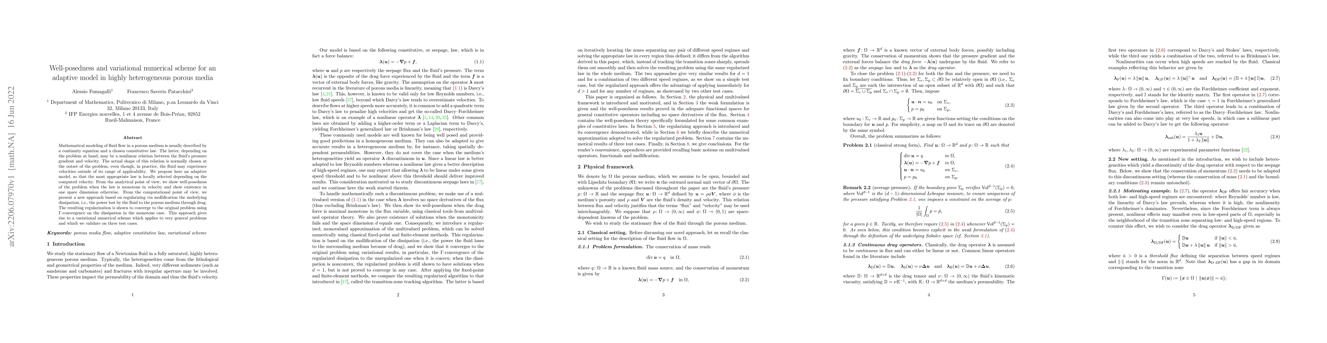 Thumbnail for Well-posedness and variational numerical scheme for an adaptive model in
  highly heterogeneous porous media