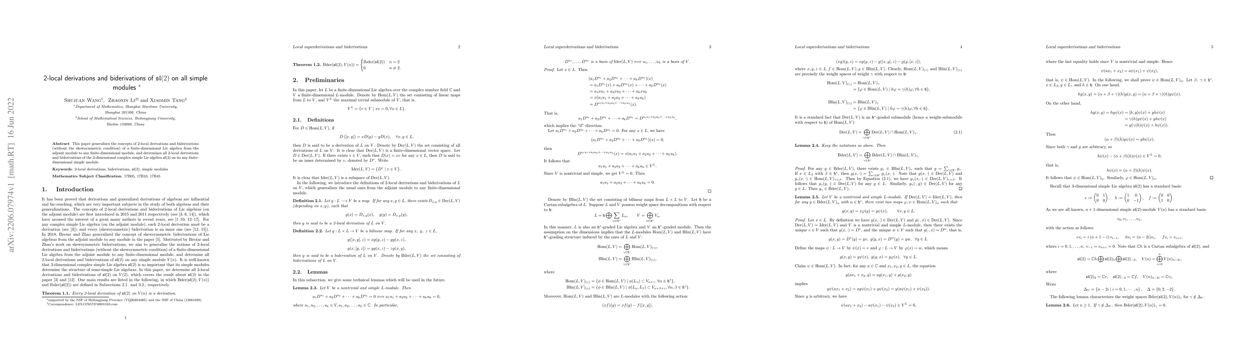 Thumbnail for 2-local derivations and biderivations of $\frak{sl}(2)$ on all simple
  modules