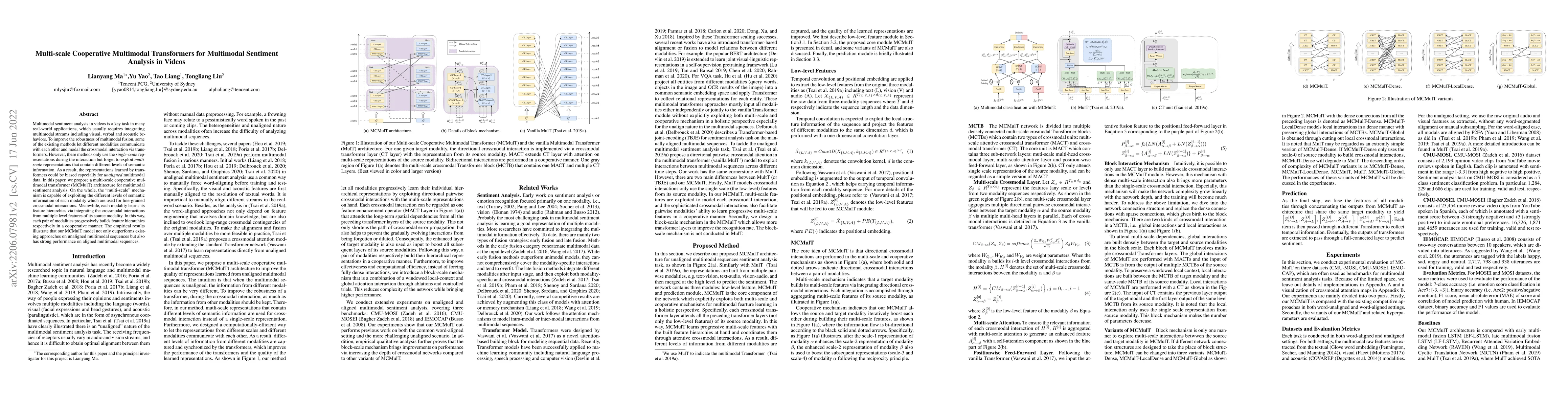Thumbnail for Multi-scale Cooperative Multimodal Transformers for Multimodal Sentiment
  Analysis in Videos