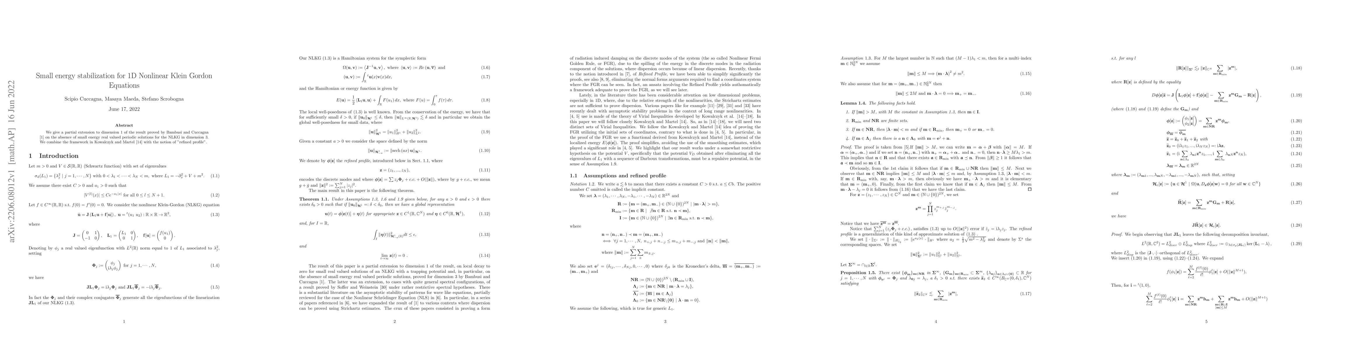Thumbnail for Small energy stabilization for 1D Nonlinear Klein Gordon Equations