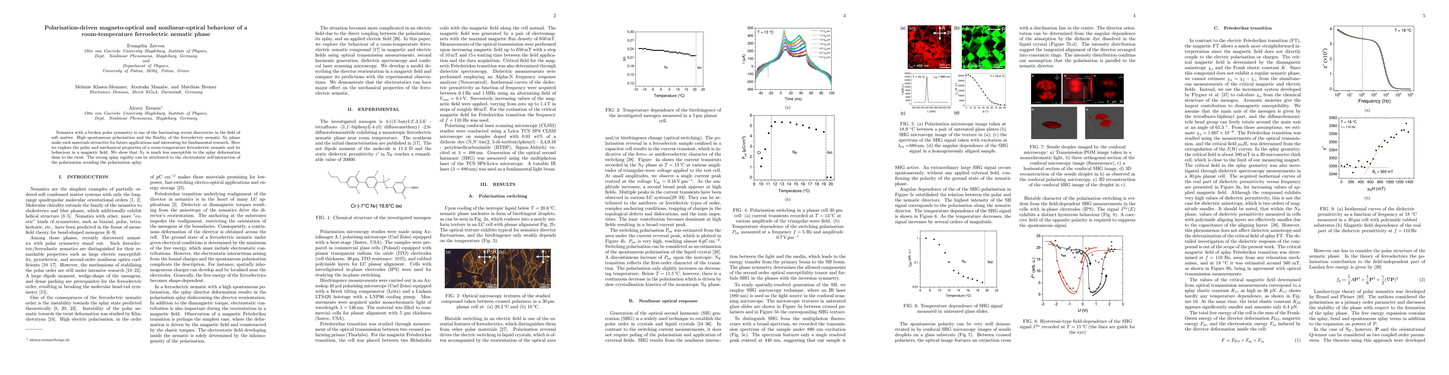 Thumbnail for Polarisation-driven magneto-optical and nonlinear-optical behaviour of a
  room-temperature ferroelectric nematic phase