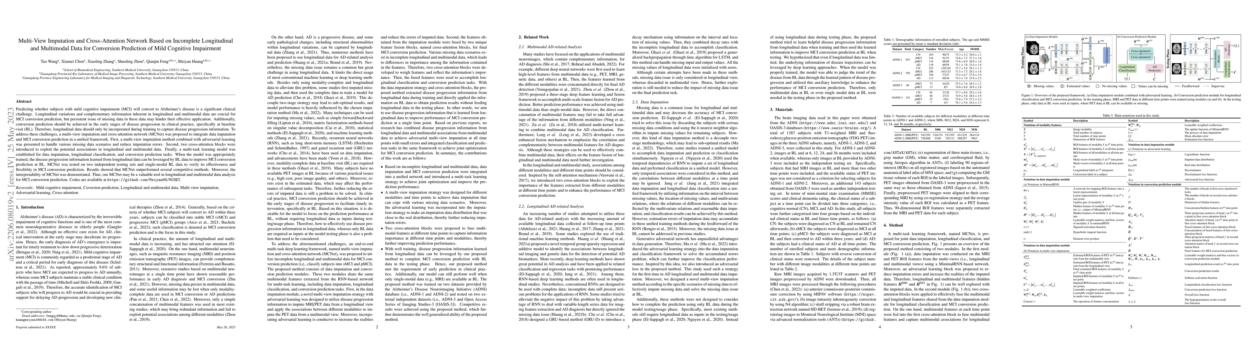 Thumbnail for Multi-View Imputation and Cross-Attention Network Based on Incomplete
  Longitudinal and Multimodal Data for Conversion Prediction of Mild Cognitive
  Impairment