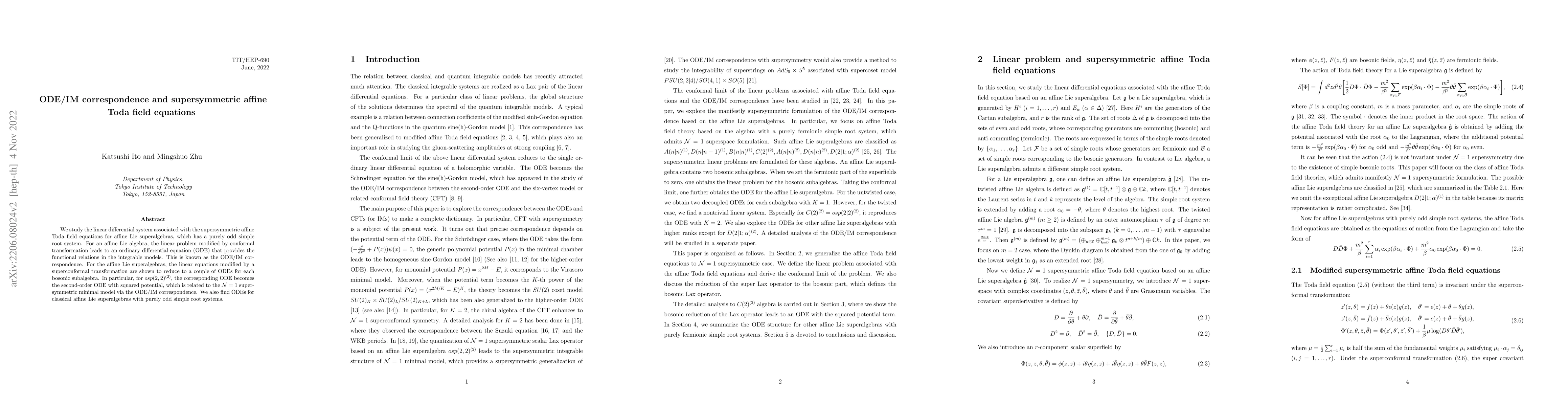 Thumbnail for ODE/IM correspondence and supersymmetric affine Toda field equations